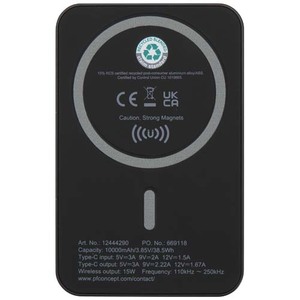 Fotografie k reklamnímu předmětu „Bezdrátová 15W magnetická powerbanka Acrab, 10 000 mAh s 20W PD – vyrobeno z recyklovaného plastu“