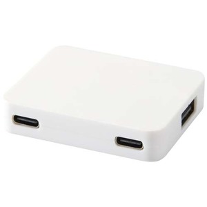 Fotografie reklamního předmětu „Gaia 4portový USB hub s výstupy USB-A a Type-C a duálním vstupem – vyrobeno z recyklovaného plastu“