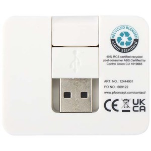 Fotografie k reklamnímu předmětu „Gaia 4portový USB hub s výstupy USB-A a Type-C a duálním vstupem – vyrobeno z recyklovaného plastu“