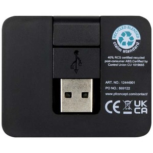 Fotografie k reklamnímu předmětu „Gaia 4portový USB hub s výstupy USB-A a Type-C a duálním vstupem – vyrobeno z recyklovaného plastu“