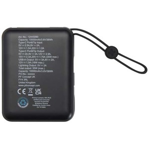 Fotografie k reklamnímu předmětu „Acrux powerbanka 10 000 mAh 35W pro tablet s integrovaným kabelem typu C – vyrobeno z recyklovaného plastu“