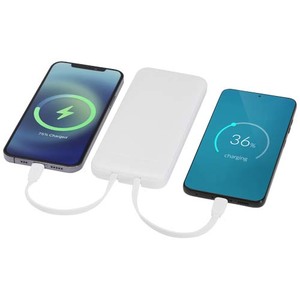 Fotografie k reklamnímu předmětu „Adhil powerbanka z recyklovaného plastu s kapacitou 10 000 mAh a výkonem 10 W se dvěma vestavěnými kabely“
