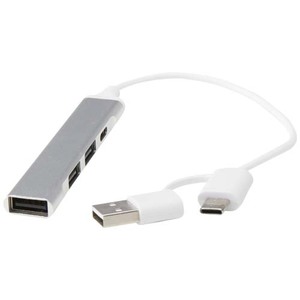 Fotografie k reklamnímu předmětu „Alkaid 4portový USB-A a Type-C hub z recyklovaného hliníku s duálním vstupem“
