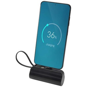 Fotografie reklamního předmětu „Alnair powerbanka 5000 mAh 10W z recyklovaného plastu s konektorem typu C, výklopným stojánkem a kabelem 2 v 1“