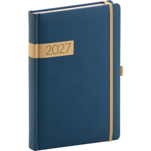 Fotografie reklamního předmětu „NOTIQUE Denní diář Twill 2027, modro-zlatý, 15 x 21 cm“
