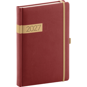 Fotografie reklamního předmětu „NOTIQUE Denní diář Twill 2027, bordó-zlatý, 15 x 21 cm“
