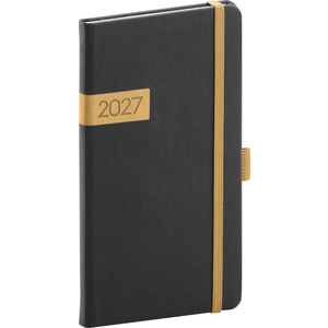 Fotografie reklamního předmětu „NOTIQUE Kapesní diář Twill 2027, černo-zlatý, 9 x 15,5 cm“
