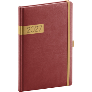 Fotografie reklamního předmětu „NOTIQUE Týdenní diář Twill 2027, bordó-zlatý, 15 x 21 cm“