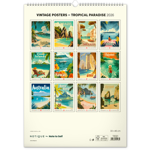 Fotografie k reklamnímu předmětu „NOTIQUE Nástěnný kalendář Vintage plakáty – tropické ráje 2026, 33 x 46 cm“