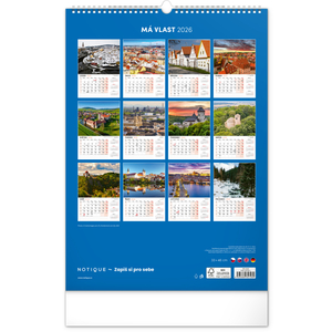 Fotografie k reklamnímu předmětu „NOTIQUE Nástěnný kalendář Má vlast 2026, 33 x 46 cm“