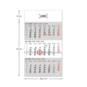 Fotografie k reklamnímu předmětu „NOTIQUE Nástěnný kalendář 3měsíční standard šedý – s českými jmény 2026, 29,5 x 43 cm“
