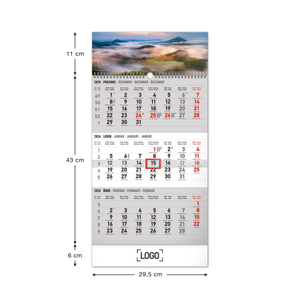 Fotografie k reklamnímu předmětu „NOTIQUE Nástěnný kalendář 3měsíční Krajina šedý – s českými jmény 2026, 29,5 x 43 cm“