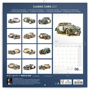 Fotografie k reklamnímu předmětu „NOTIQUE Poznámkový kalendář Classic Cars – Václav Zapadlík 2027, PLASTIC FREE, 30 x 30 cm“