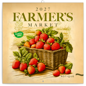 Fotografie reklamního předmětu „NOTIQUE Poznámkový kalendář Farmářské trhy 2027, PLASTIC FREE, 30 x 30 cm“