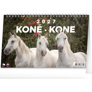 Fotografie reklamního předmětu „NOTIQUE Stolní kalendář Koně – Kone CZ/SK 2027, 23,1 x 14,5 cm“