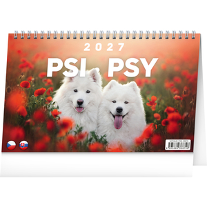Fotografie reklamního předmětu „NOTIQUE Stolní kalendář Psi – Psy CZ/SK 2027, 23,1 x 14,5 cm“