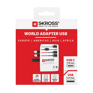 Fotografie k reklamnímu předmětu „Cestovní adaptér SKROSS World MUV 2-pole s USB A a C“